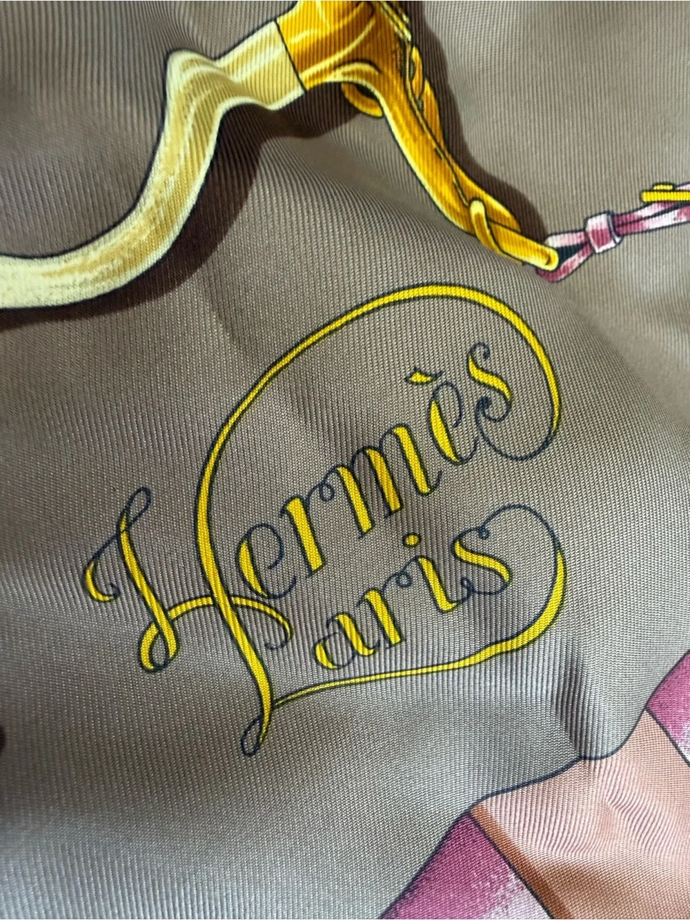 Hermes Pink, Yellow and Peach Silk Scarf Detail - Picture 4 of 5